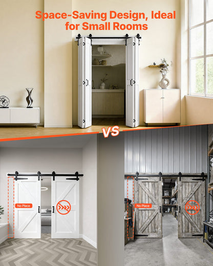 Bifold Barn Door, 60" x 84", MDF Bi-Fold Sliding Closet Doors, Hardware Kit Included, H-Frame Space-Saving Design, Pre-Assembled Panels for Bedroom, Living Room, Wardrobe and Room Divider, White