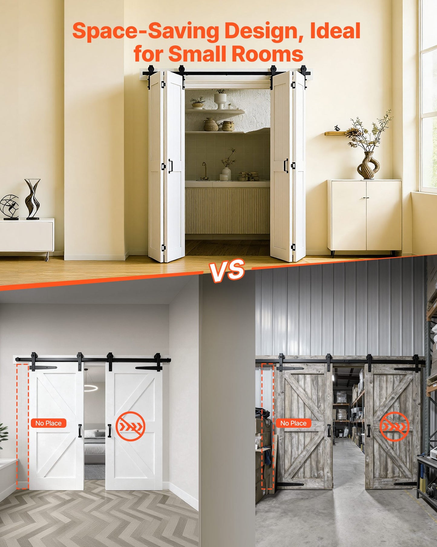 Bifold Barn Door, 72" x 84", MDF Bi-Fold Sliding Closet Doors, Hardware Kit Included, H-Frame Space-Saving Design, Pre-Assembled Panels for Bedroom, Living Room, Wardrobe and Room Divider, White