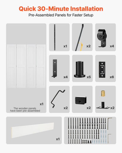 Bifold Barn Door, 72" x 84", MDF Bi-Fold Sliding Closet Doors, Hardware Kit Included, H-Frame Space-Saving Design, Pre-Assembled Panels for Bedroom, Living Room, Wardrobe and Room Divider, White