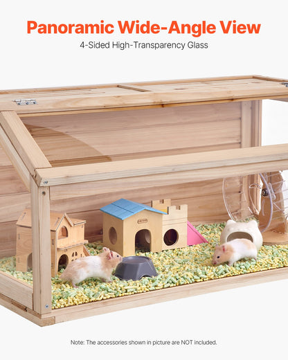Wooden Hamster Cage, 270° Viewing Hamster Habitat, 32 x 16 x 16 in, Dwarf Hamster Cages with Openable Top, Ventilated Small Animal Cage, Pet Mouse Cage for Gerbils, Rats, Guinea Pigs, Mice