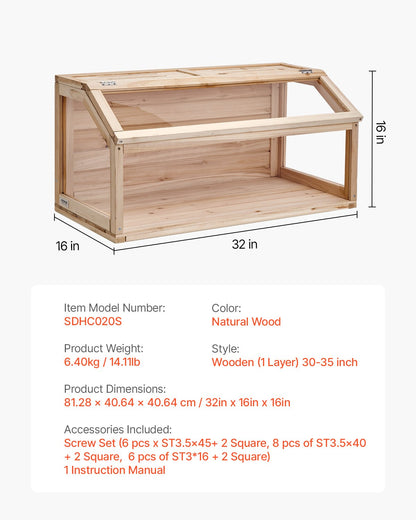Wooden Hamster Cage, 270° Viewing Hamster Habitat, 32 x 16 x 16 in, Dwarf Hamster Cages with Openable Top, Ventilated Small Animal Cage, Pet Mouse Cage for Gerbils, Rats, Guinea Pigs, Mice