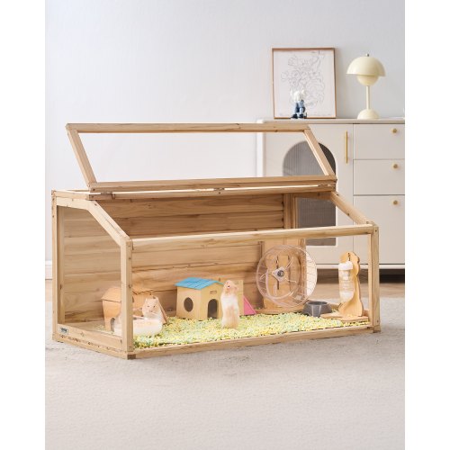 Wooden Hamster Cage, 270° Viewing Hamster Habitat, 40 x 20 x 20in, Dwarf Hamster Cages with Openable Top, Ventilated Small Animal Cage, Pet Mouse Cage for Gerbils, Rats, Guinea Pigs, Mice