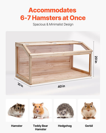 Wooden Hamster Cage, 270° Viewing Hamster Habitat, 40 x 20 x 20in, Dwarf Hamster Cages with Openable Top, Ventilated Small Animal Cage, Pet Mouse Cage for Gerbils, Rats, Guinea Pigs, Mice