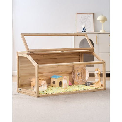 Wooden Hamster Cage, 270° Viewing Hamster Habitat, 48 x 20 x 20in, Dwarf Hamster Cages with Openable Top, Ventilated Small Animal Cage, Pet Mouse Cage for Gerbils, Rats, Guinea Pigs, Mice