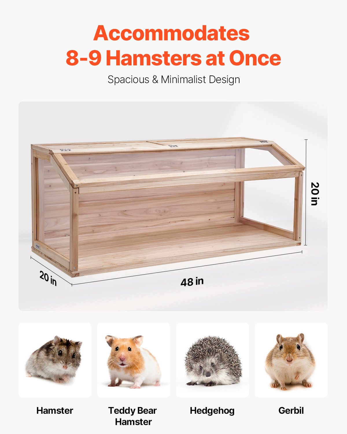 Wooden Hamster Cage, 270° Viewing Hamster Habitat, 48 x 20 x 20in, Dwarf Hamster Cages with Openable Top, Ventilated Small Animal Cage, Pet Mouse Cage for Gerbils, Rats, Guinea Pigs, Mice