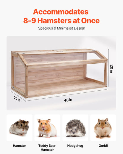 Wooden Hamster Cage, 270° Viewing Hamster Habitat, 48 x 20 x 20in, Dwarf Hamster Cages with Openable Top, Ventilated Small Animal Cage, Pet Mouse Cage for Gerbils, Rats, Guinea Pigs, Mice