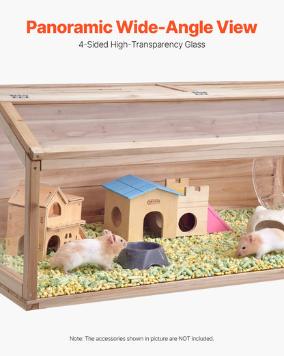 Wooden Hamster Cage, 270° Viewing Hamster Habitat, 48 x 20 x 20in, Dwarf Hamster Cages with Openable Top, Ventilated Small Animal Cage, Pet Mouse Cage for Gerbils, Rats, Guinea Pigs, Mice