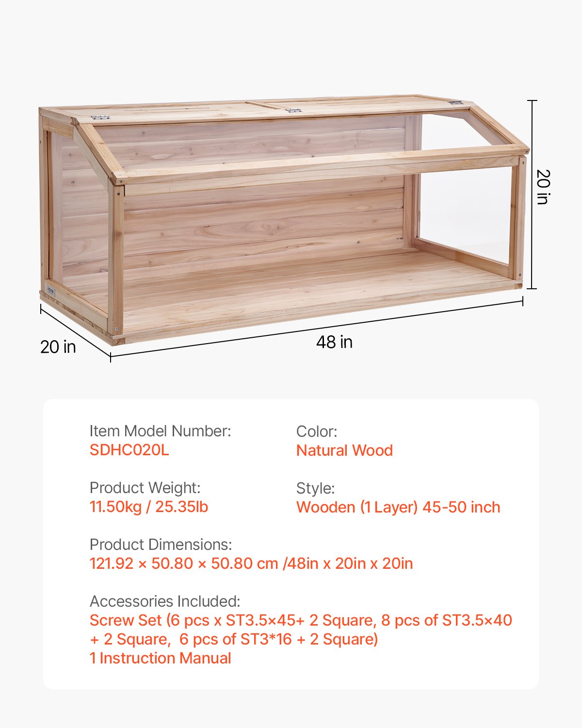 Wooden Hamster Cage, 270° Viewing Hamster Habitat, 48 x 20 x 20in, Dwarf Hamster Cages with Openable Top, Ventilated Small Animal Cage, Pet Mouse Cage for Gerbils, Rats, Guinea Pigs, Mice