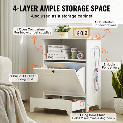 Pet Feeding Station with 2 Elevated Dog Bowls Dog Food and Toy Storage Cabinet