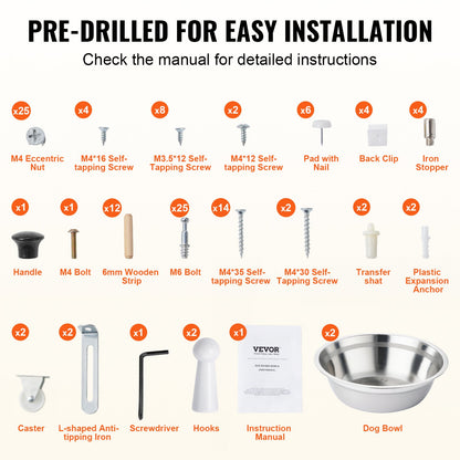 Pet Feeding Station with 2 Elevated Dog Bowls Dog Food and Toy Storage Cabinet