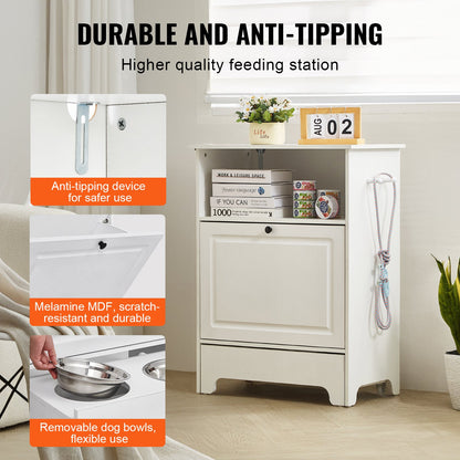 Pet Feeding Station with 2 Elevated Dog Bowls Dog Food and Toy Storage Cabinet