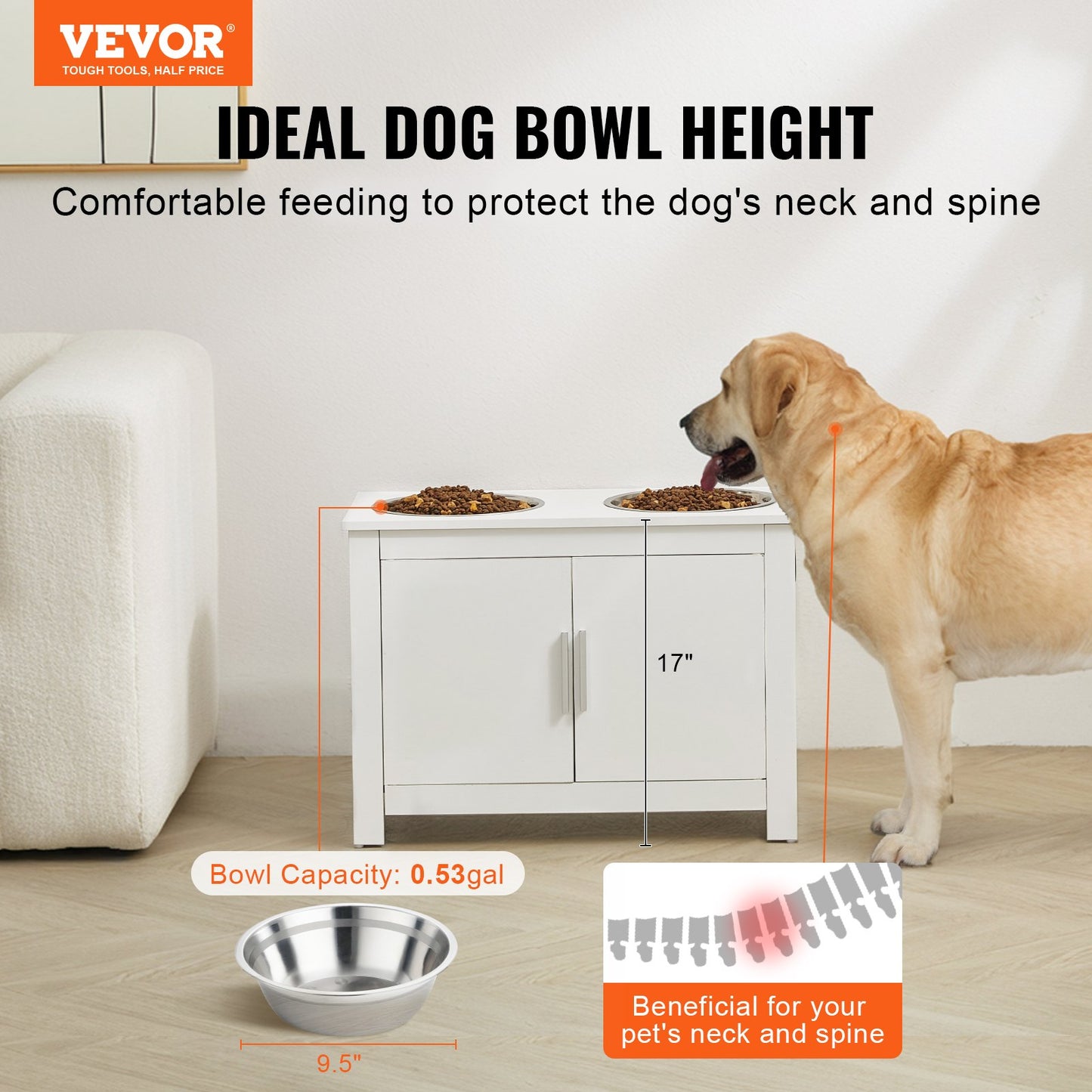 Pet Feeding Station with 2 Elevated Dog Bowls Dog Food and Toy Storage Cabinet