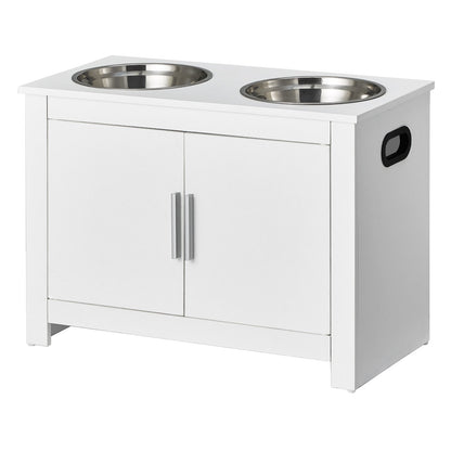 Pet Feeding Station with 2 Elevated Dog Bowls Dog Food and Toy Storage Cabinet