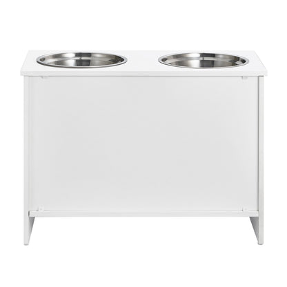 Pet Feeding Station with 2 Elevated Dog Bowls Dog Food and Toy Storage Cabinet
