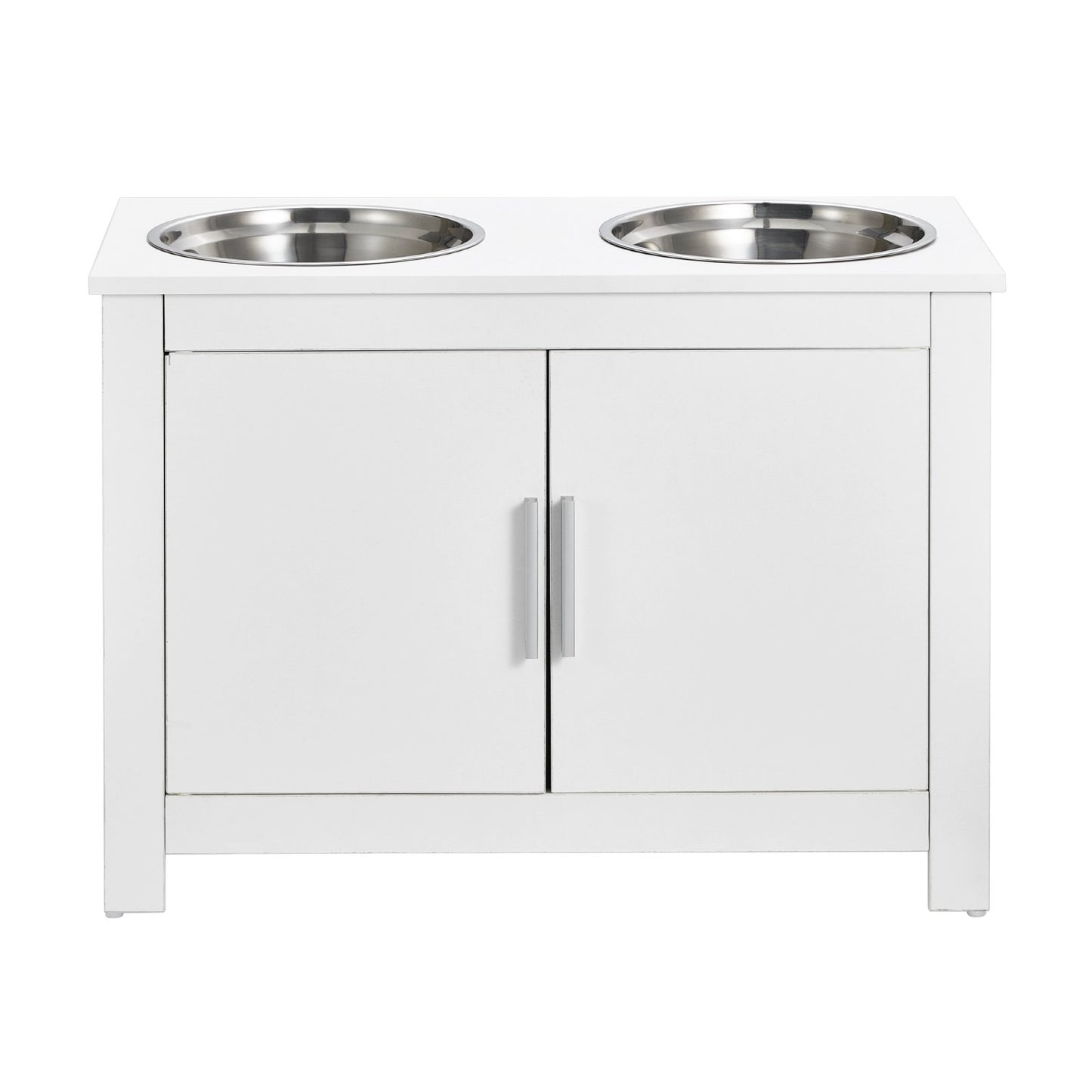 Pet Feeding Station with 2 Elevated Dog Bowls Dog Food and Toy Storage Cabinet