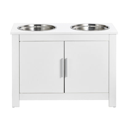 Pet Feeding Station with 2 Elevated Dog Bowls Dog Food and Toy Storage Cabinet