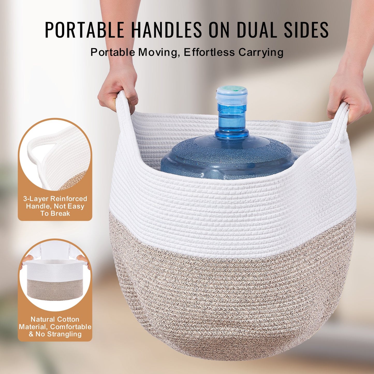 Blanket Basket, 67L, Cotton Rope Basket, Woven Basket with Handles, 20" x 13" Round Laundry Hamper Basket Collapsible Extra Large Storage Basket Bins for Organizing Clothes Kids Toys Pillows