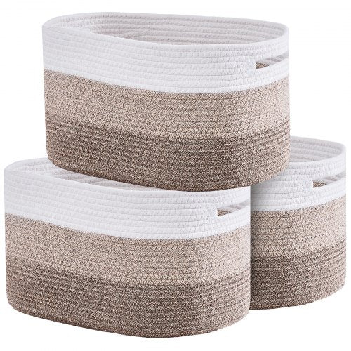 Cotton Rope Basket, 22L, 3 Packs Storage Basket, Woven Basket Bins with Handles, Decorative Shelf Organizer Towel Hamper, Boho Toy Basket for Organizing Books Clothes Living Room 15 x 10 x 9 in