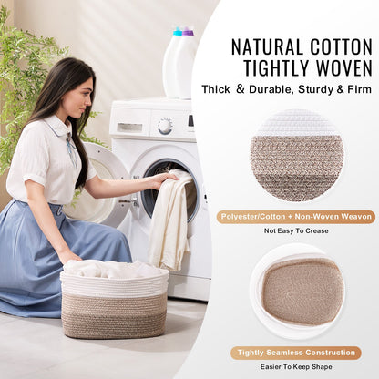 Cotton Rope Basket, 22L, 3 Packs Storage Basket, Woven Basket Bins with Handles, Decorative Shelf Organizer Towel Hamper, Boho Toy Basket for Organizing Books Clothes Living Room 15 x 10 x 9 in