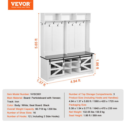 Hallway tree Wooden hallway tree with bench 12 hooks for entrance and hallway
