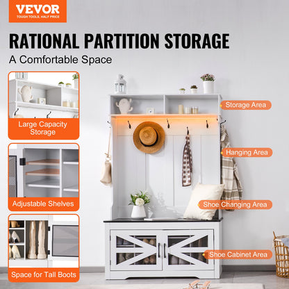 Hall tree Wooden hall tree with bench 7 hooks for entrance and hall