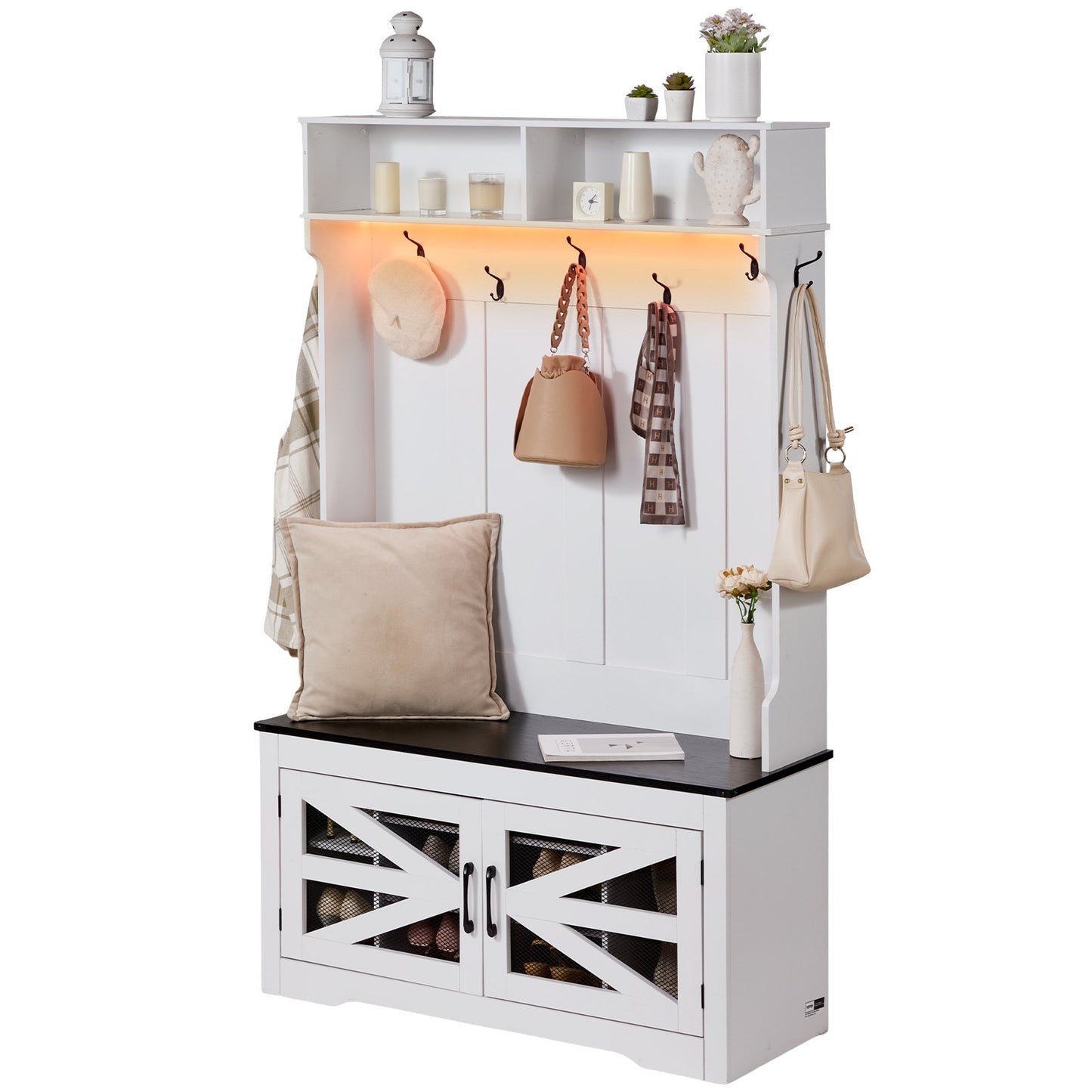 Hall tree Wooden hall tree with bench 7 hooks for entrance and hall