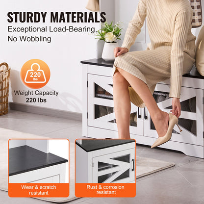 Hall Tree Entryway Bench, LED Coat Rack with Shoe Storage, 42" Wide Mudroom bench with Storage and Seating, Adjustable Shelves and 7 Hanging Hooks, for Mudroom, Entryway, Hallway