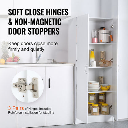 Kitchen Pantry Cabinet, 60" Tall Food Pantry Storage Cabinet, 110LBS Freestanding Storage Cabinet Cupboard with 3 Shelves(2 Adjustable), Engineered Wood Utility Pantry for Kitchen, Dining Room