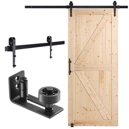 Barn Door and Hardware Kit, 36" x 84" Wood Sliding Barn Door, Smoothly and Quietly, Barn Door Kit with 8-in-1 Floor Guide and Door Handle, Spruce Wood Panelled Slab, Easy to Install