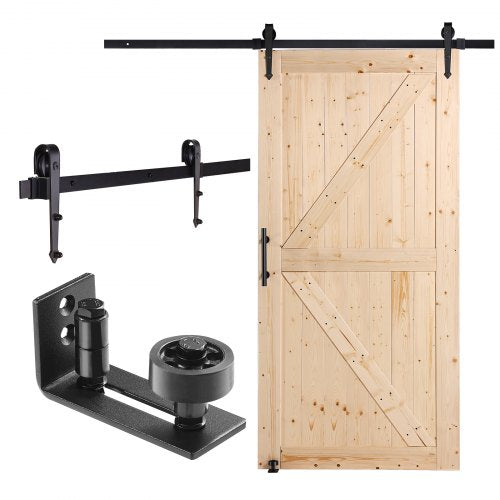 Barn Door and Hardware Kit, 42" x 84" Wood Sliding Barn Door, Smoothly and Quietly, Barn Door Kit with 8-in-1 Floor Guide and Door Handle, Spruce Wood Panelled Slab, Easy to Install