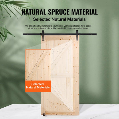 Barn Door and Hardware Kit, 42" x 84" Wood Sliding Barn Door, Smoothly and Quietly, Barn Door Kit with 8-in-1 Floor Guide and Door Handle, Spruce Wood Panelled Slab, Easy to Install