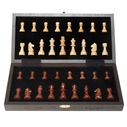 Magnetisches Schachspiel aus Holz, 12-Zoll-Schachspielset, 2 zusätzliche Königinnen, Anfänger-Schachset, faltbare Schachbrettspiele mit Schachfiguren, Aufbewahrungsfächern und Box, tragbares Reisegeschenk für Erwachsene und Kinder