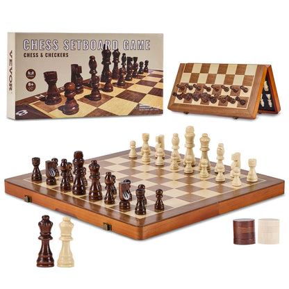 Magnetisches Schachspiel aus Holz, 15 Zoll 2-in-1-Schachspielset, faltbare Schachbrettspiele für Erwachsene und Kinder, tragbares Schachspiel mit 2 Damen als Reisegeschenk für professionelle Anfängerturniere