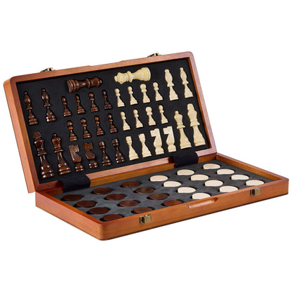 Magnetisches Schachspiel aus Holz, 15 Zoll 2-in-1-Schachspielset, faltbare Schachbrettspiele für Erwachsene und Kinder, tragbares Schachspiel mit 2 Damen als Reisegeschenk für professionelle Anfängerturniere