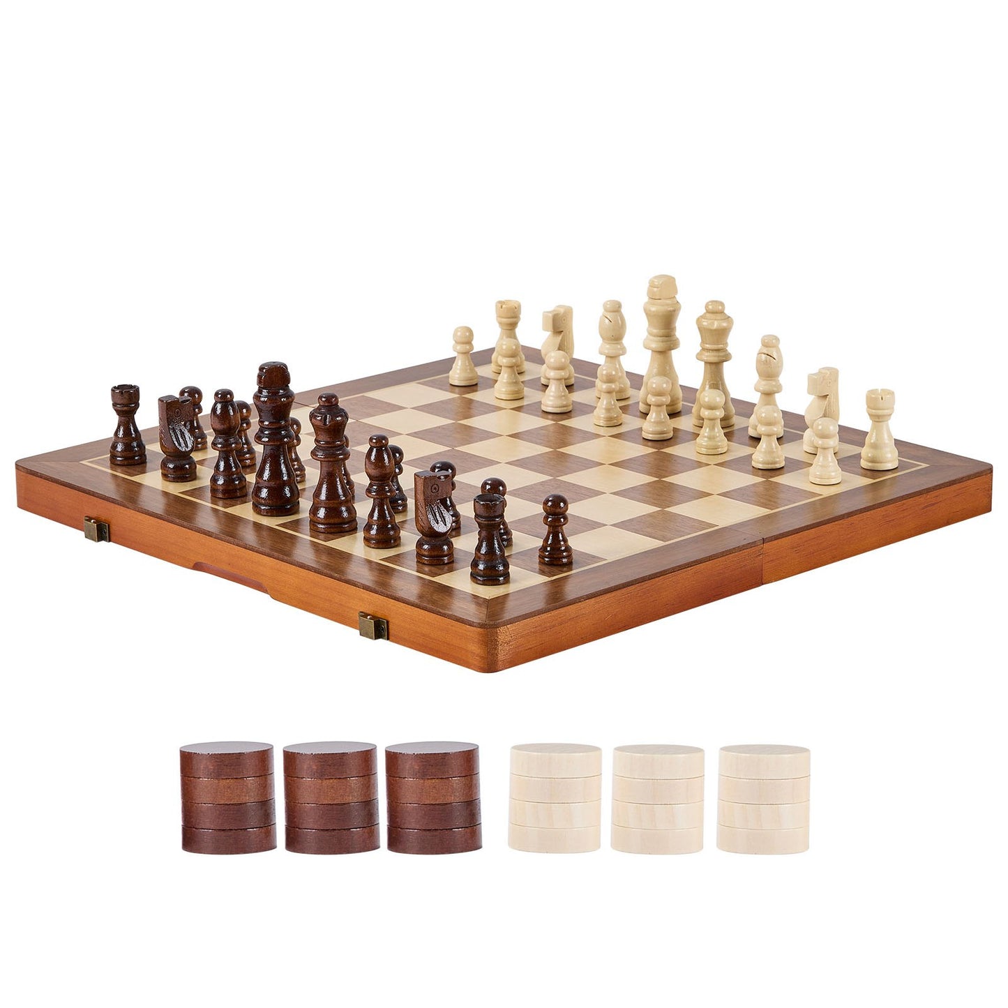 Magnetisches Schachspiel aus Holz, 15 Zoll 2-in-1-Schachspielset, faltbare Schachbrettspiele für Erwachsene und Kinder, tragbares Schachspiel mit 2 Damen als Reisegeschenk für professionelle Anfängerturniere