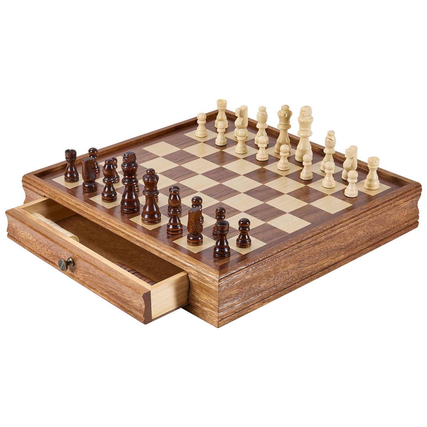 Schachspiel aus Massivholz, 15 Zoll 2-in-1 Schach-Dame-Spielset, Schachbrettspiel mit Aufbewahrungsbox und gewichteten Schachfiguren &amp; 2 Damen, für Erwachsene, Kinderturnier, Profi-Anfänger