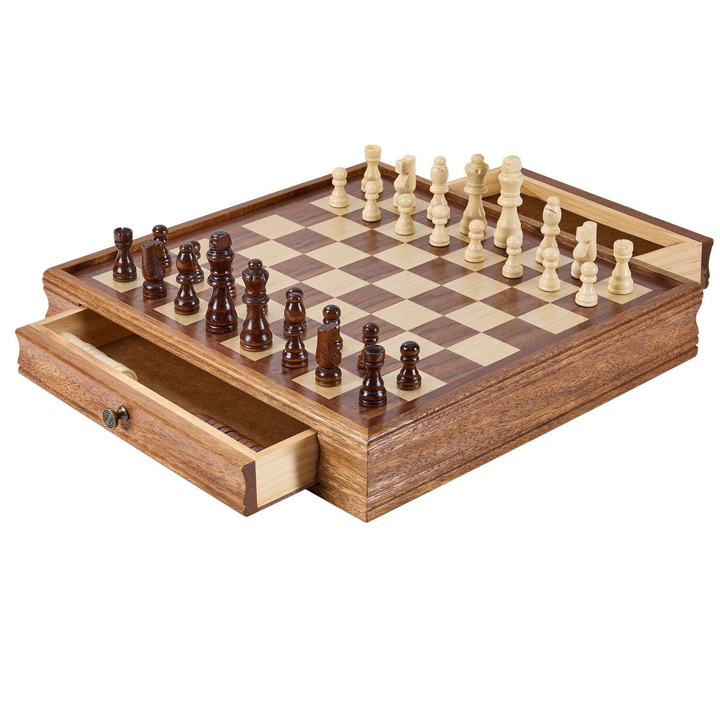 Schachspiel aus Massivholz, 15 Zoll 2-in-1 Schach-Dame-Spielset, Schachbrettspiel mit Aufbewahrungsbox und gewichteten Schachfiguren &amp; 2 Damen, für Erwachsene, Kinderturnier, Profi-Anfänger