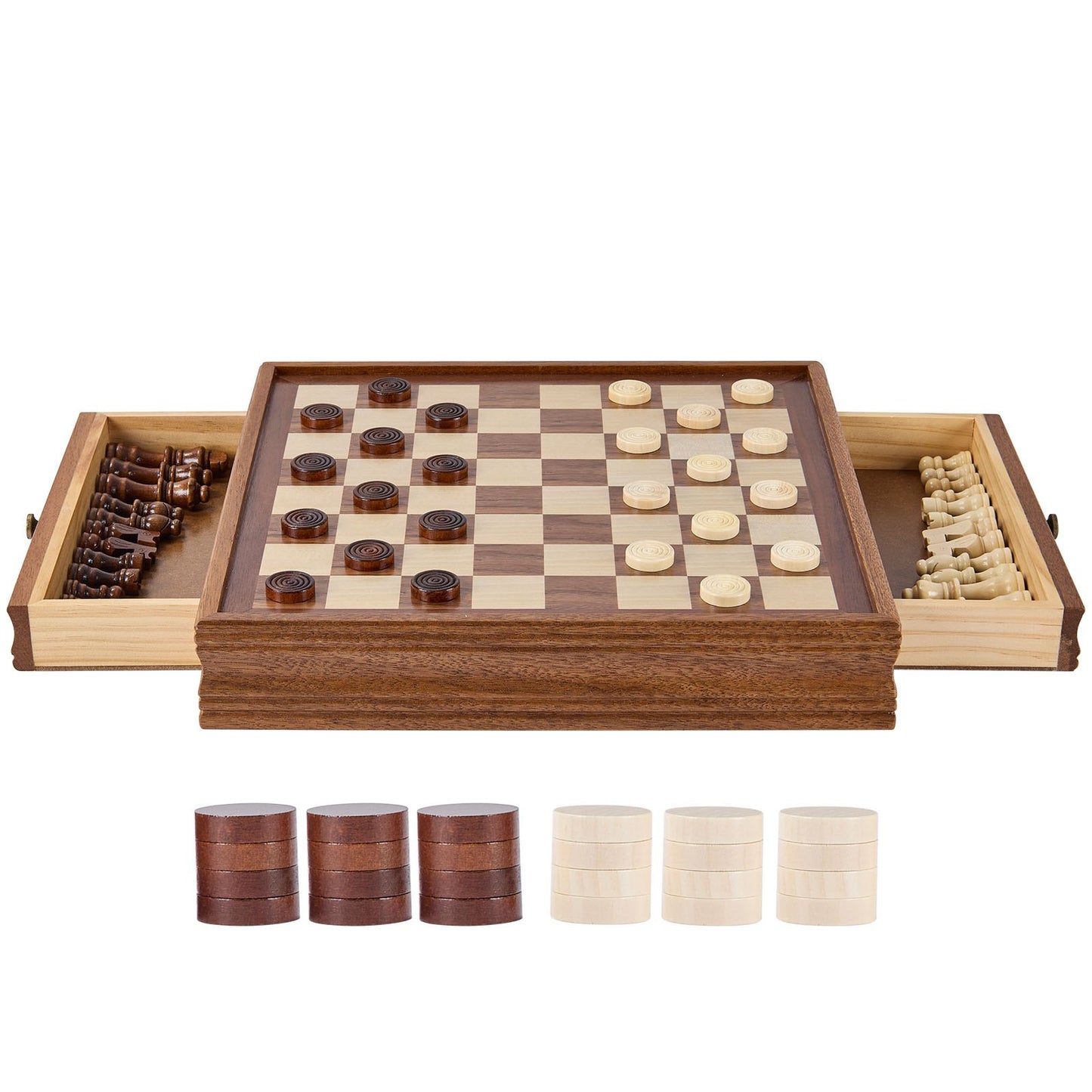 Schachspiel aus Massivholz, 15 Zoll 2-in-1 Schach-Dame-Spielset, Schachbrettspiel mit Aufbewahrungsbox und gewichteten Schachfiguren &amp; 2 Damen, für Erwachsene, Kinderturnier, Profi-Anfänger