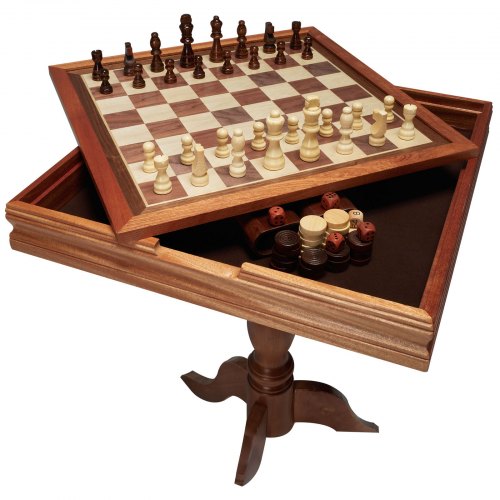 3-IN-1 Chess Checkers Backgammon Table Set, 18 Inch Premium Wooden Chess Table, Deluxe Combo Game Table Furniture Set, Chess Set Board Game Gift for Family Board Games