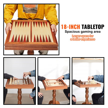 3-in-1-Dame-Backgammon-Tischset, 18-Zoll-Premium-Schachtisch aus Holz, Deluxe-Kombinationsspieltisch-Möbelset, Schachspiel-Brettspielgeschenk für Familienbrettspiele