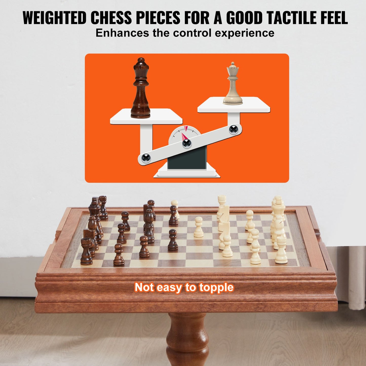 3-IN-1 Chess Checkers Backgammon Table Set, 18 Inch Premium Wooden Chess Table, Deluxe Combo Game Table Furniture Set, Chess Set Board Game Gift for Family Board Games