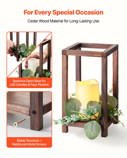 12 Set/36 Pcs Wooden Wedding Lantern Centerpiece, Includes 12 Wooden Lantern Candle Holder 12 Flameless LED Candle 12 Eucalyptus Leaves Wreath for Wedding Table Party Farmhouse Decor, Brown