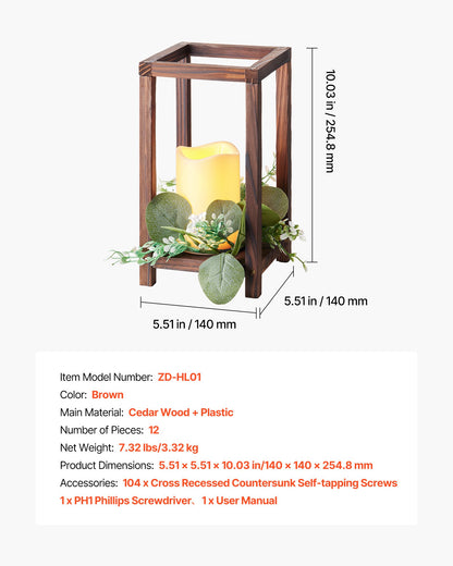 12 Set/36 Pcs Wooden Wedding Lantern Centerpiece, Includes 12 Wooden Lantern Candle Holder 12 Flameless LED Candle 12 Eucalyptus Leaves Wreath for Wedding Table Party Farmhouse Decor, Brown