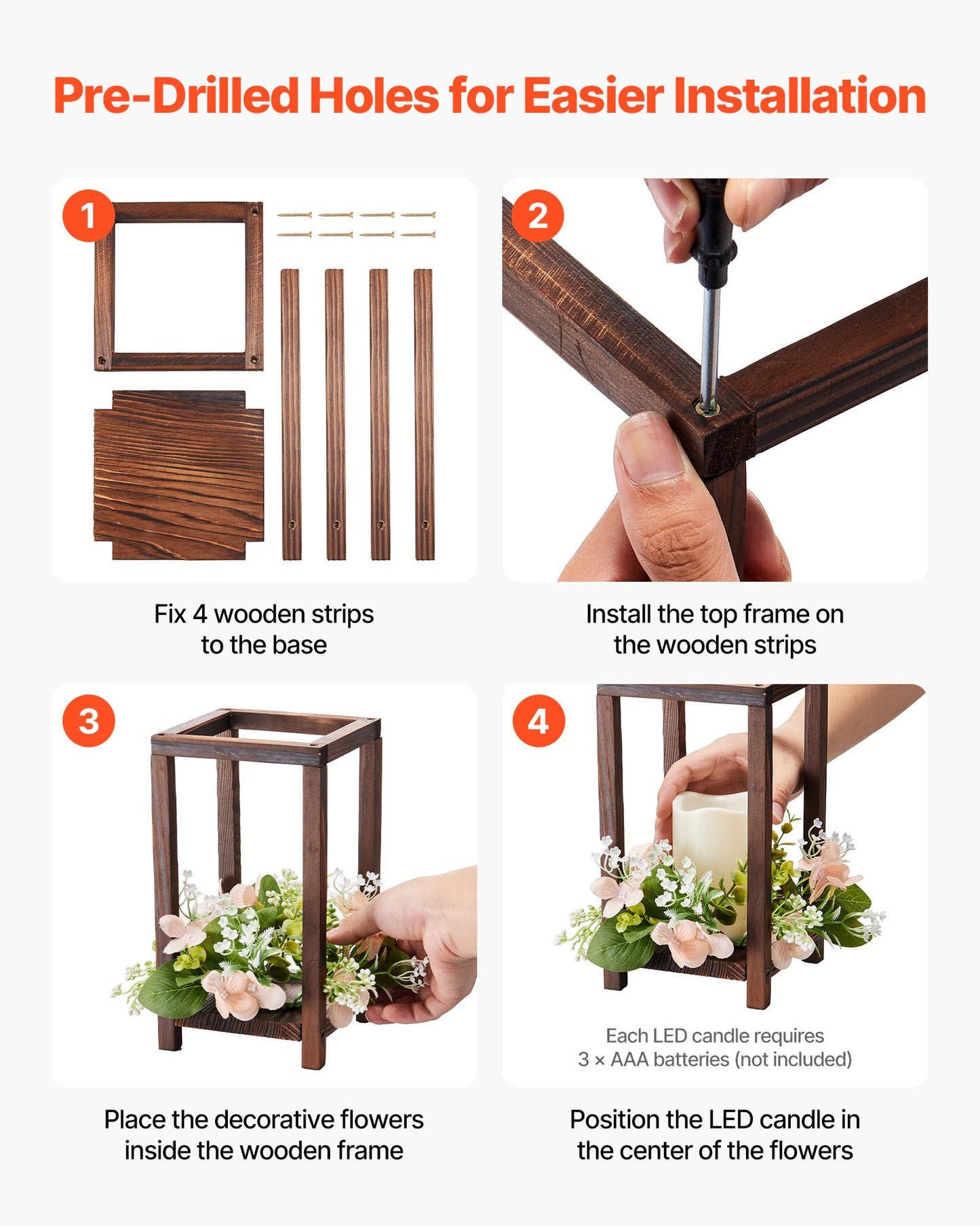 10 Set/30 Pcs Wooden Wedding Lantern Centerpiece, Includes 10 Wooden Lantern Candle Holder 10 Flameless LED Candle 10 Champagne Flower Wreath for Wedding Table Party Farmhouse Decor, Brown