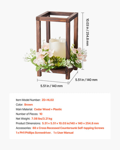 10 Set/30 Pcs Wooden Wedding Lantern Centerpiece, Includes 10 Wooden Lantern Candle Holder 10 Flameless LED Candle 10 Champagne Flower Wreath for Wedding Table Party Farmhouse Decor, Brown