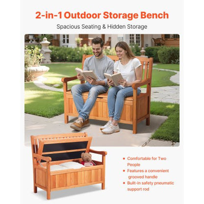 Wooden bench for 2 people, Waterproof wooden storage box, 137 liter veranda | EU