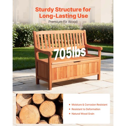 Wooden bench for 2 people, Waterproof wooden storage box, 137 liter veranda | EU