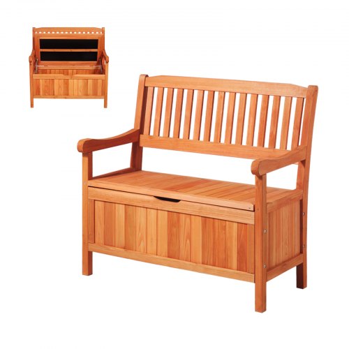 Wooden bench for 2 people, Waterproof wooden storage box, 137 liter veranda | EU