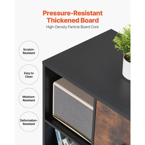 Holzschrank mit 2 Schubladen Mobiler Aktenschrank mit offenen Regalen Schwarz