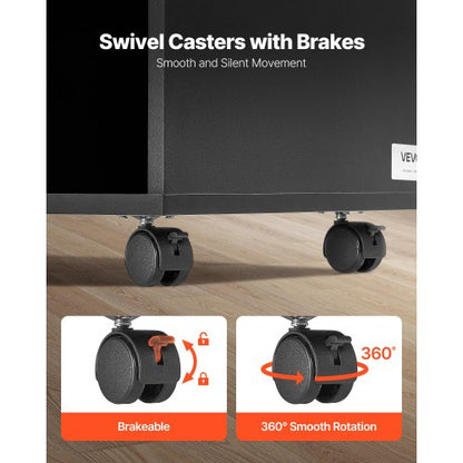 Holzschrank mit 2 Schubladen Mobiler Aktenschrank mit offenen Regalen Schwarz